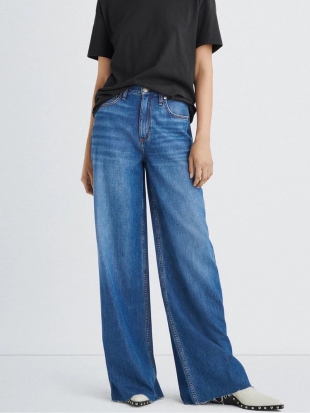 rag & bone Sofie Featherweight Ultra Wide‑Leg Raw Hem Jeans 30 in Otto - Picture 2 of 9